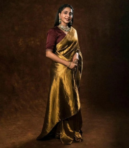 Golden Tussar Silk Chanderi Saree