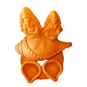 Beautiful Handmade Gorakhpur Terracotta Ganesha with Shank Shape Diya for Diwali Decoration