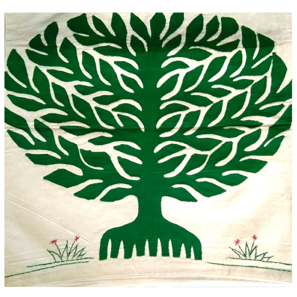 Green Banyan Tree Pipli Appliquie Cushion Cover Single Piece (16