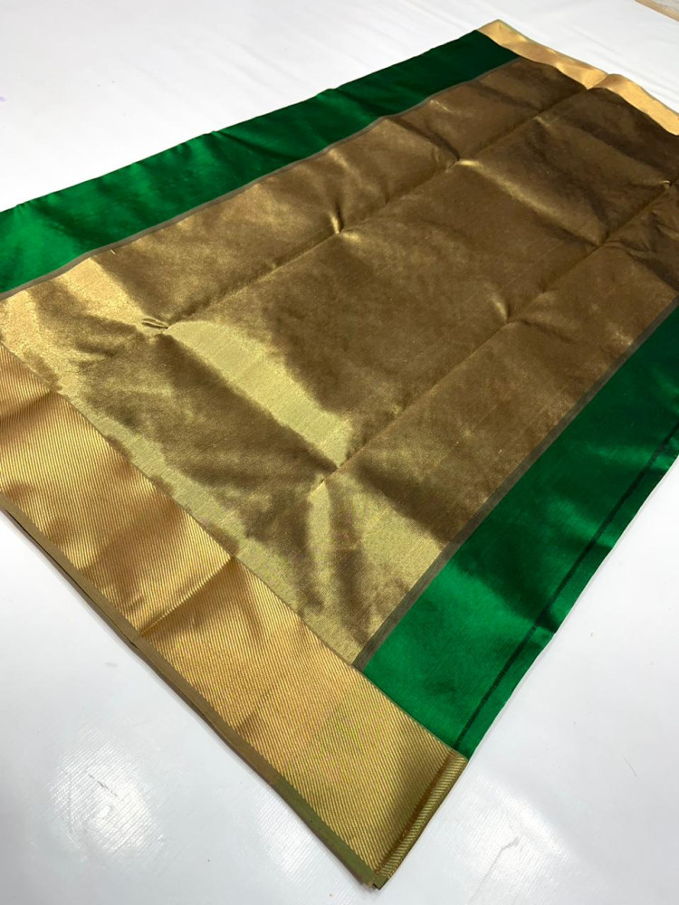 Green & Gold Butta Chanderi Pattu Saree - 0