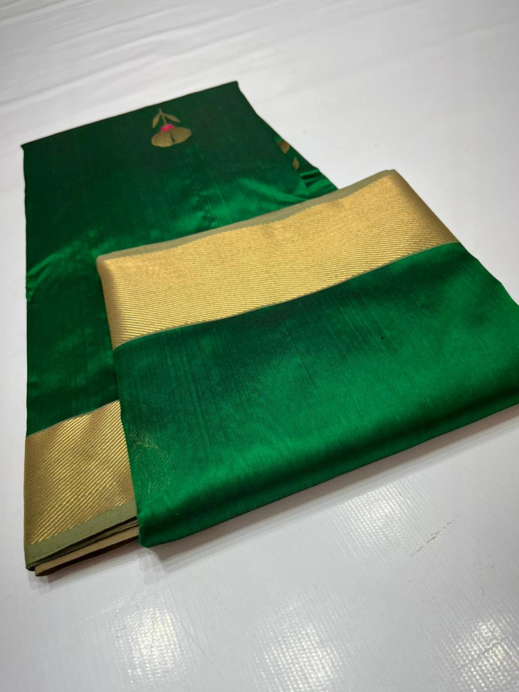 Green & Gold Butta Chanderi Pattu Saree - 2