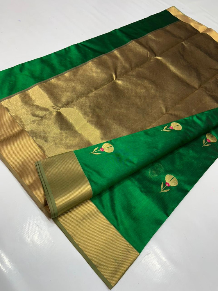 Green & Gold Butta Chanderi Pattu Saree - 4
