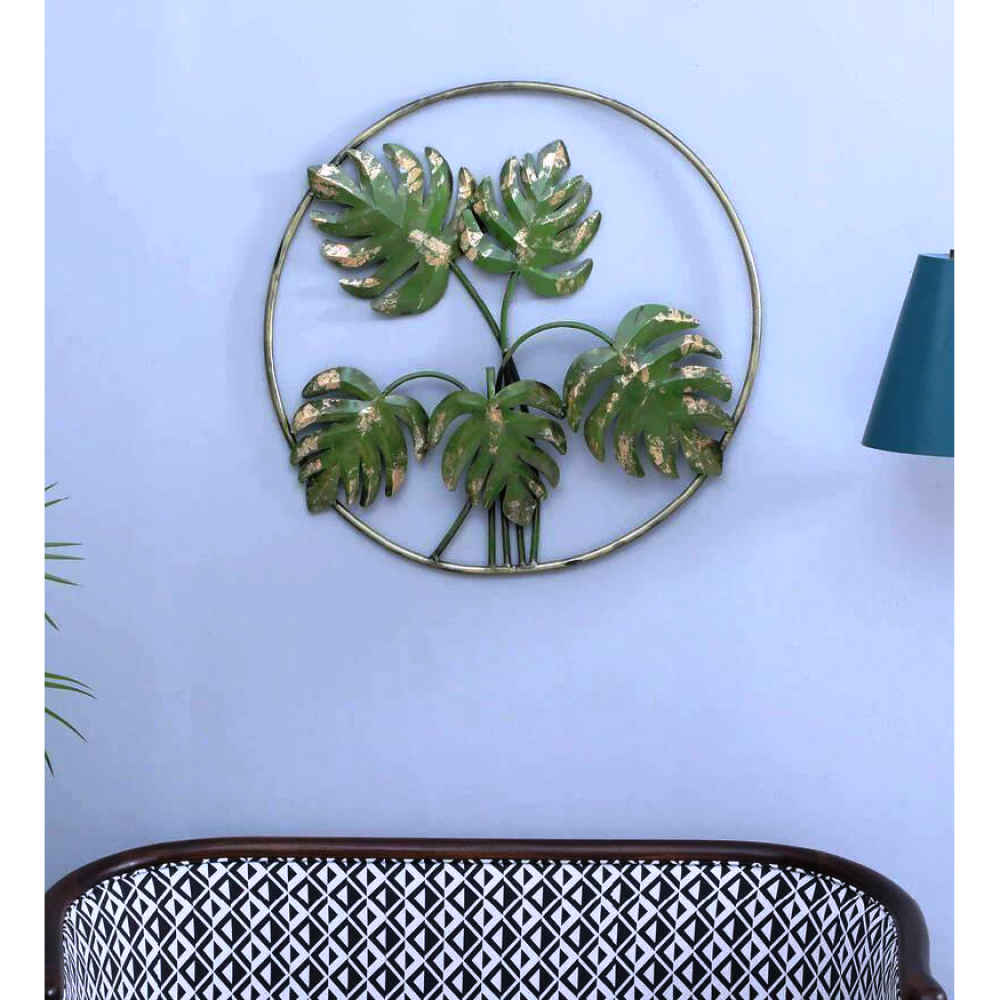 Green Palm Leaf In Ring Metal Wall Décor