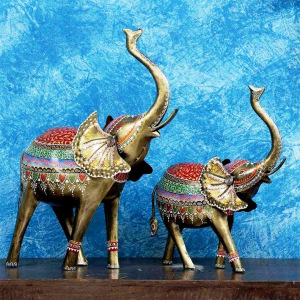 Handcrafted Elephant Figurine Set Of 2