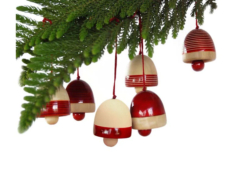 Handcrafted Wooden Christmas Decor -Bells Set of 6 - Red