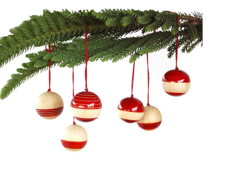 Handcrafted Wooden Christmas Decor Bubbles set of 6 - Red