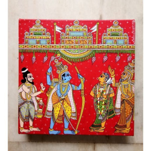 Handicraft Traditional Beautiful Cheriyal Painting Of Mata Seeta Swayambar, Ramayanam Story.
