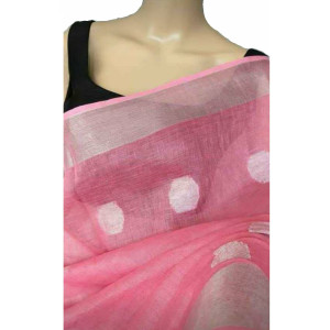 Handloom Fancy Pink & Silver Border Saree