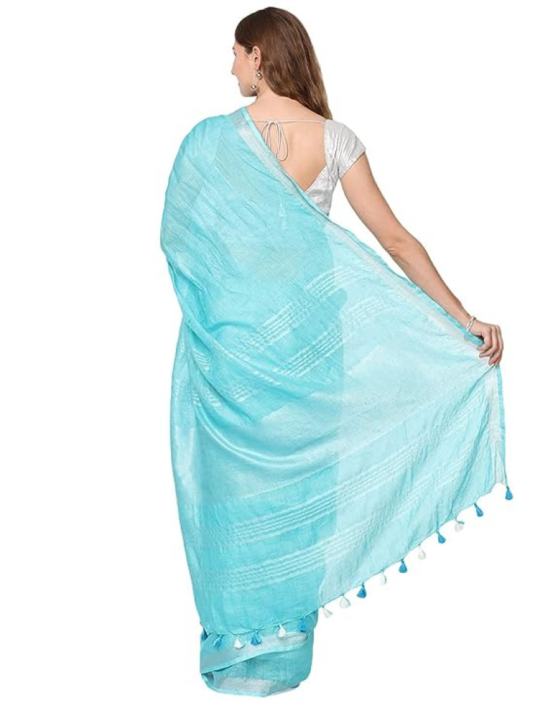 Handloom Linen Saree (Blue) - 0
