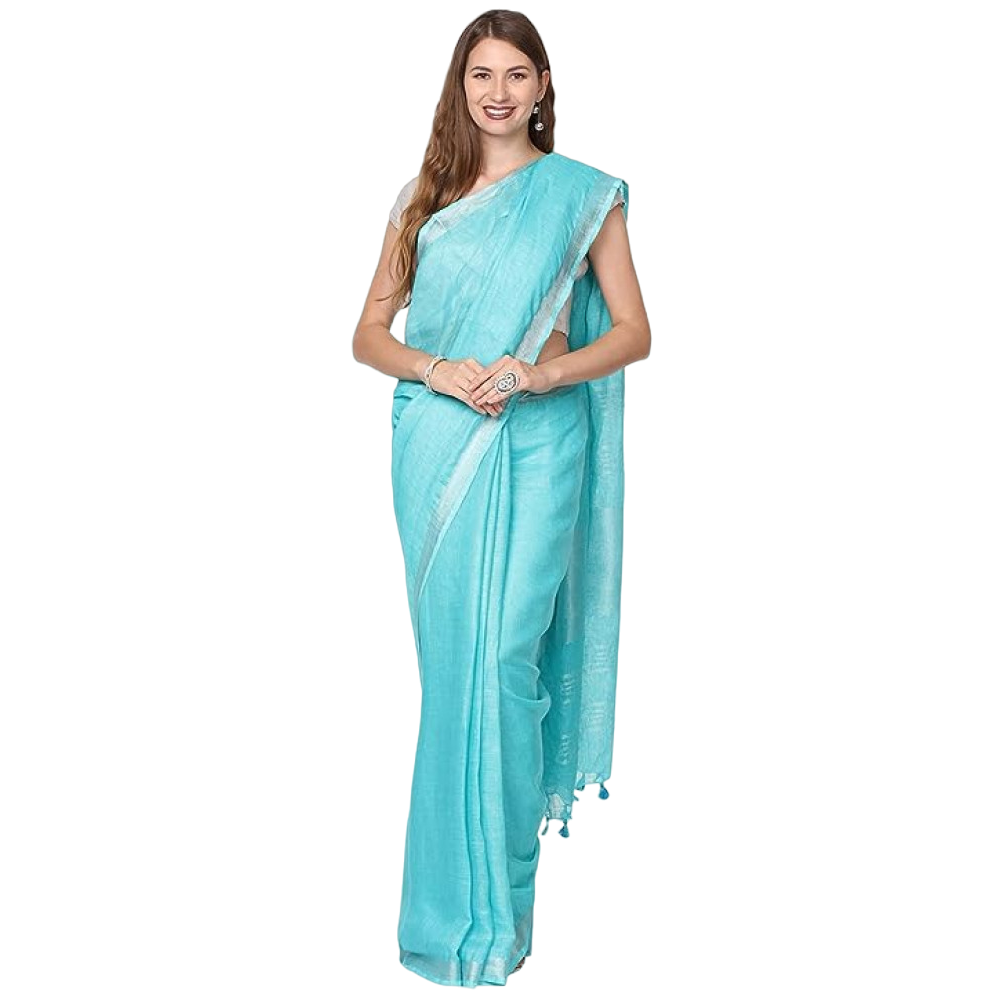 Handloom Linen Saree (Blue)