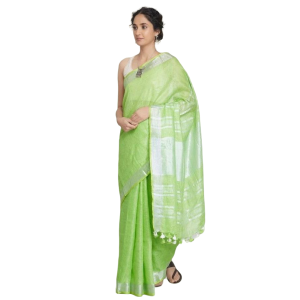 Handloom Linen Saree (Light Green)