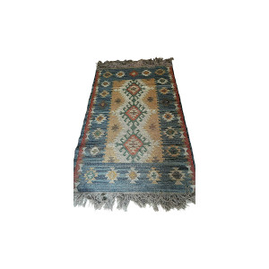 Handmade 3X5 Mirzapur Kilim Rugs Wool Jute Blue