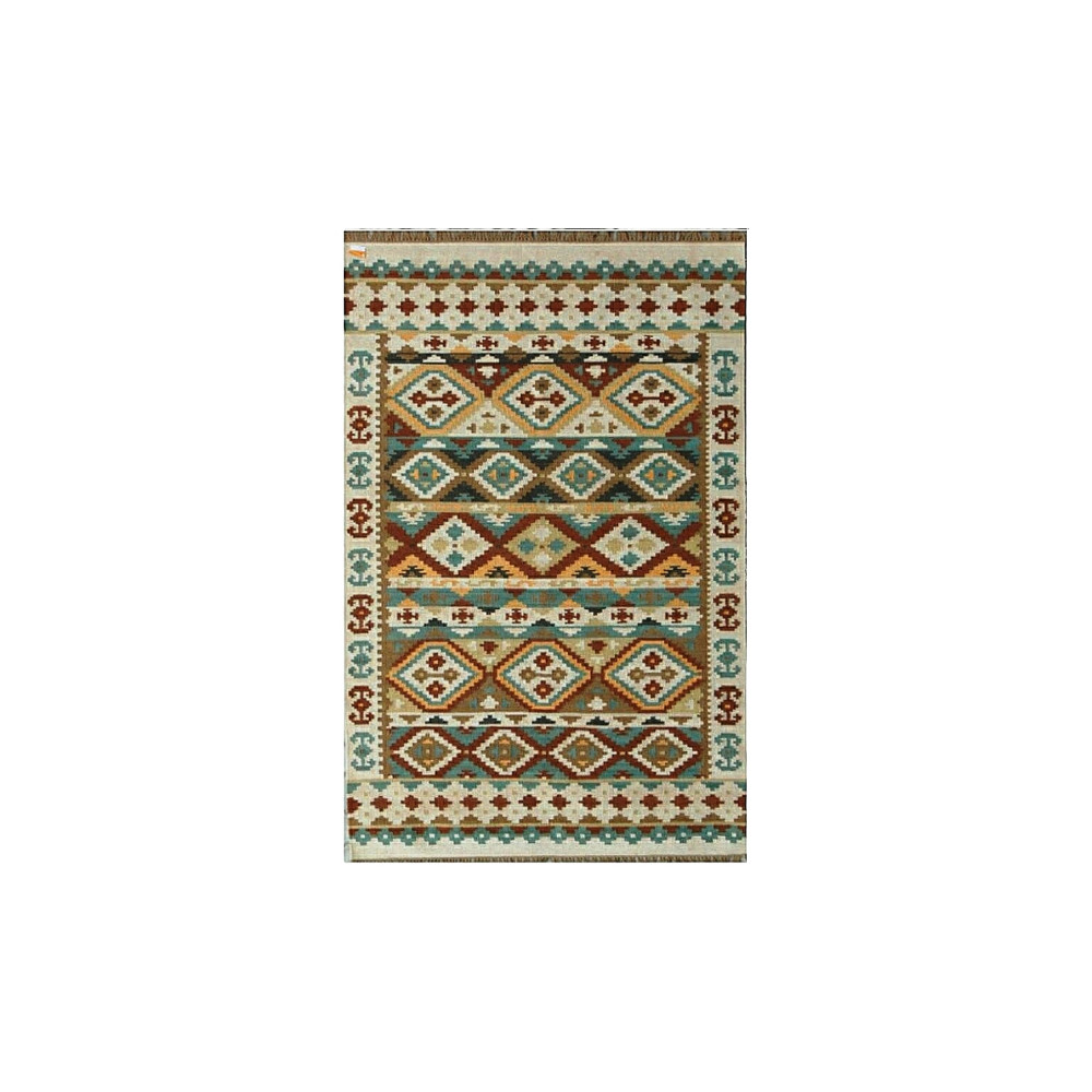 Handmade 3X5 Mirzapur Kilim Rugs Wool Jute Cream Brown