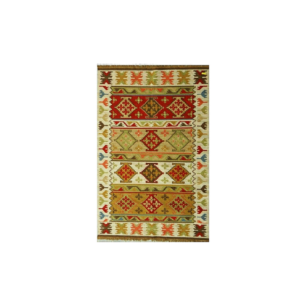 Handmade 3X5 Mirzapur Kilim Rugs Wool Jute Multicolor