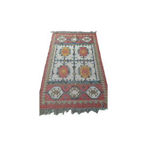 Handmade 3X5 Mirzapur Kilim Rugs Wool Jute Off White Red