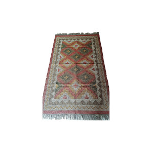 Handmade 3X5 Mirzapur Kilim Rugs Wool Jute Red Brown