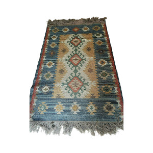 Handmade 4X6 Mirzapur Kilim Rugs Wool Jute Blue