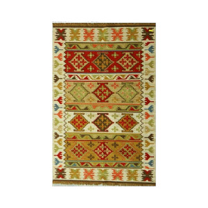 Handmade 4X6 Mirzapur Kilim Rugs Wool Jute Multicolor