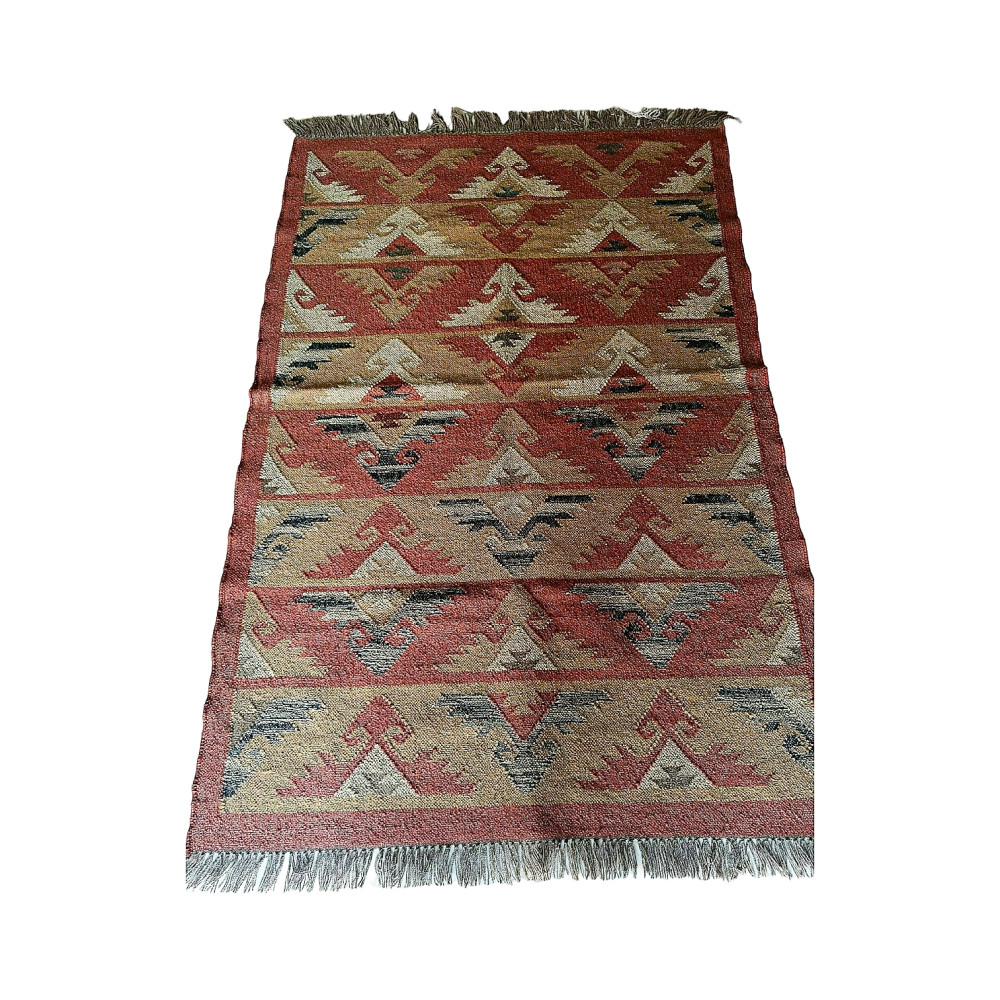 Handmade 4X6 Mirzapur Kilim Rugs Wool Jute Red