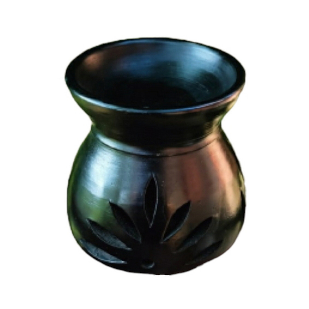 Handmade Eco-friendly Beautiful Black Pottery of Nizamabad Leaf Design TeaLight Diffuser