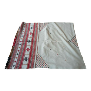 Handwoven Acrylic Wool Bhujodi Off White Embroidered Shawl