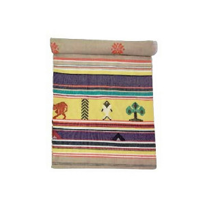 Handwoven Beige Extra Weft Double Bed Cover