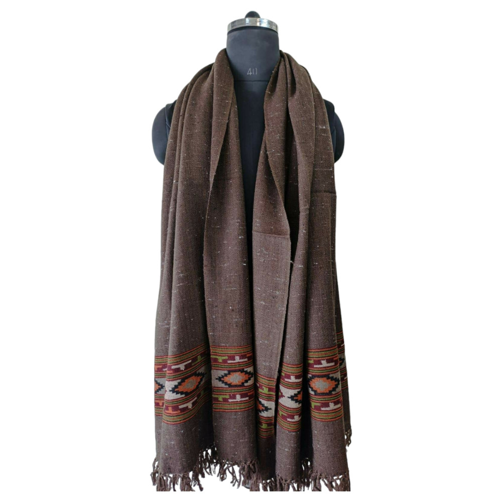 Himalayan wool plain shawl in Dark Brown Colour - 0