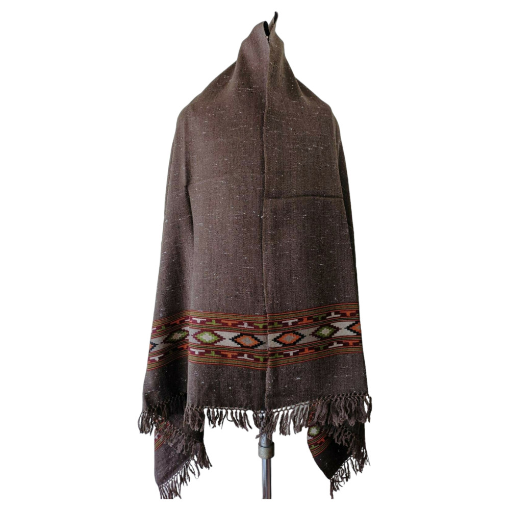 Himalayan wool plain shawl in Dark Brown Colour - 1