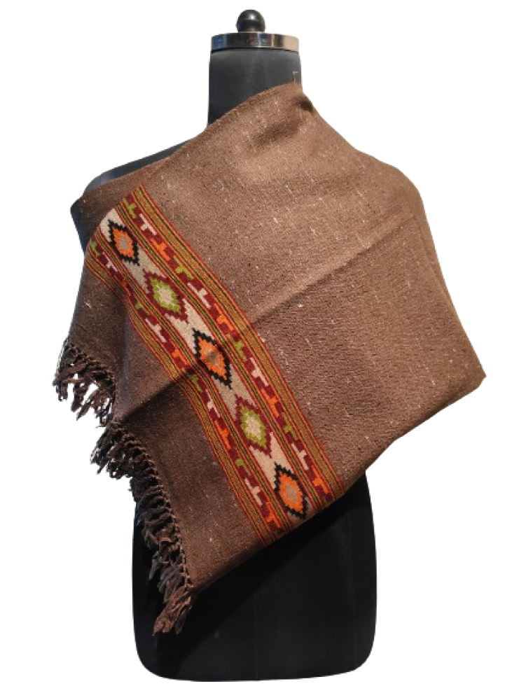 Himalayan wool plain shawl in Dark Brown Colour - 2
