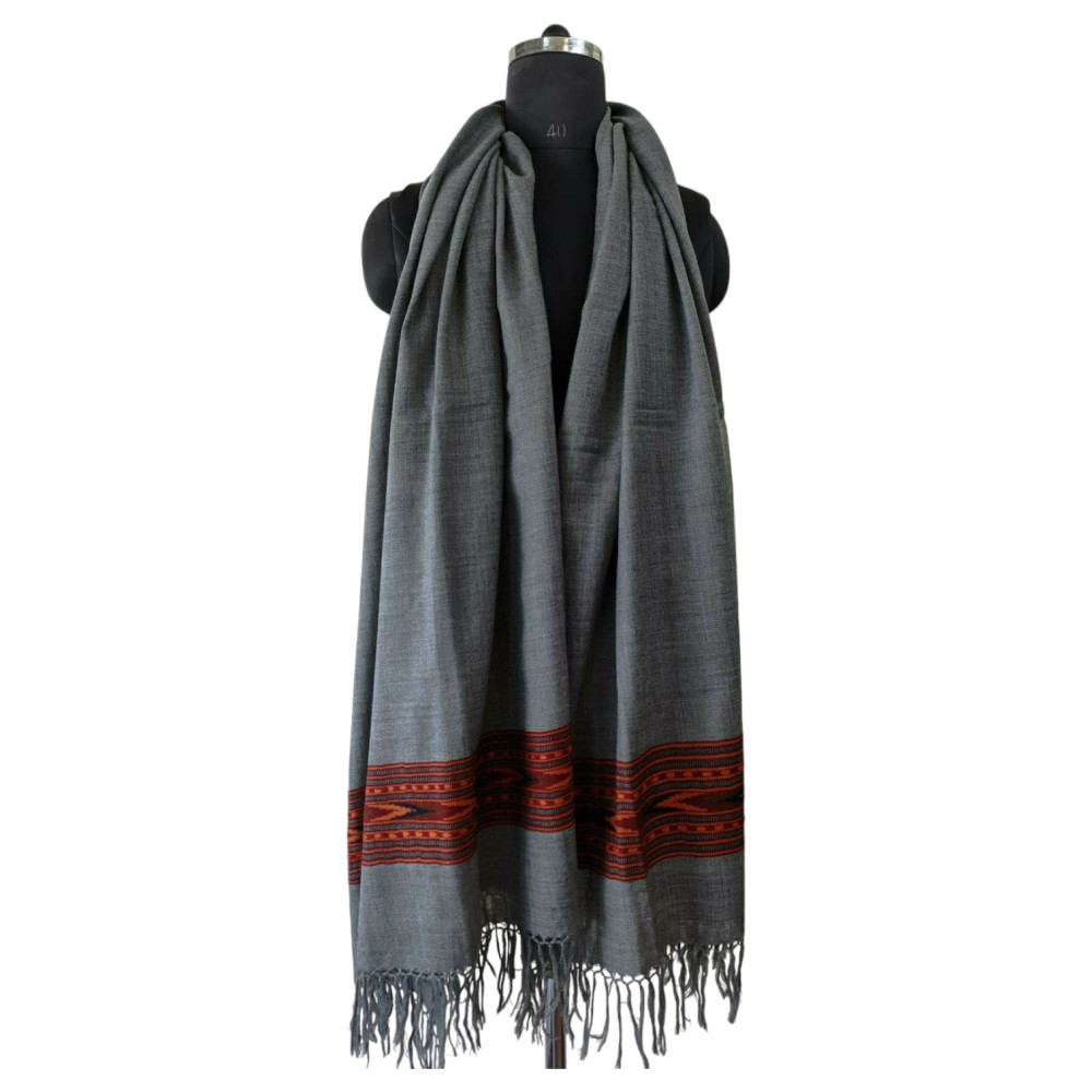 Himalayan wool plain shawl in Dark Grey Colour - 1