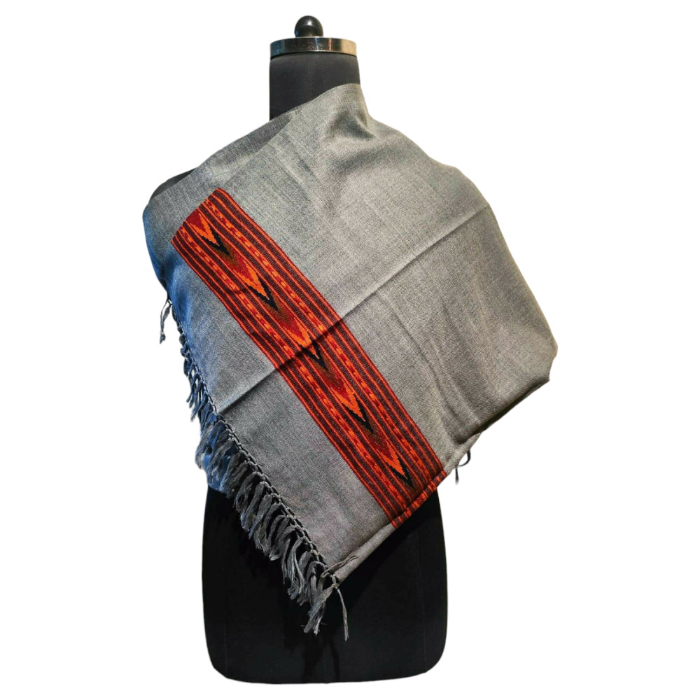 Himalayan wool plain shawl in Dark Grey Colour - 2