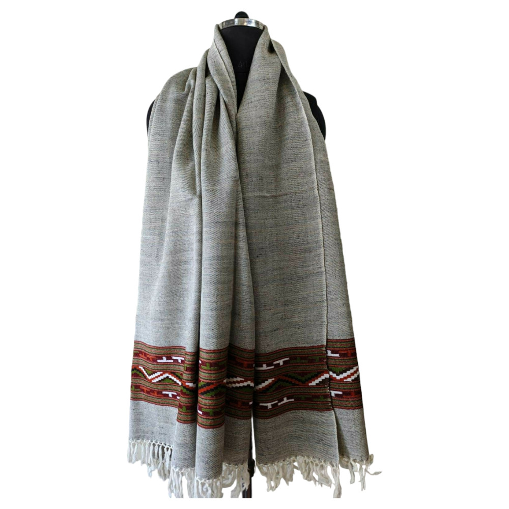 Himalayan wool plain shawl in Grey & Brown Colour - 0
