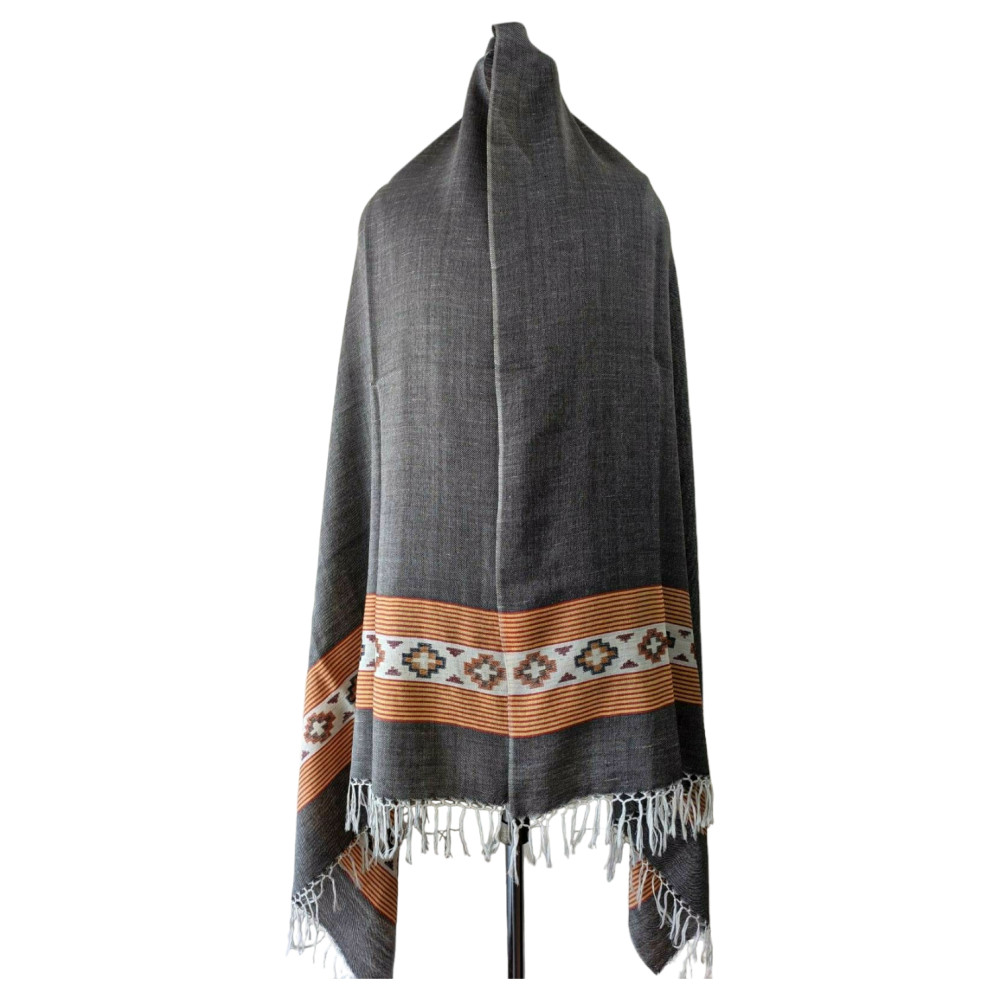 Himalayan wool plain shawl in Grey & Yellow Colour - 1