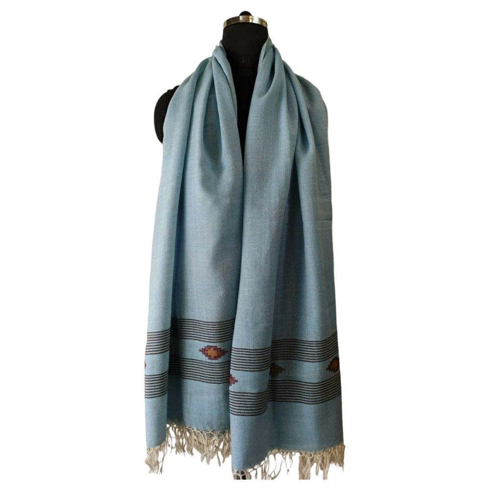 Himalayan wool plain shawl in Light Blue Colour - 1