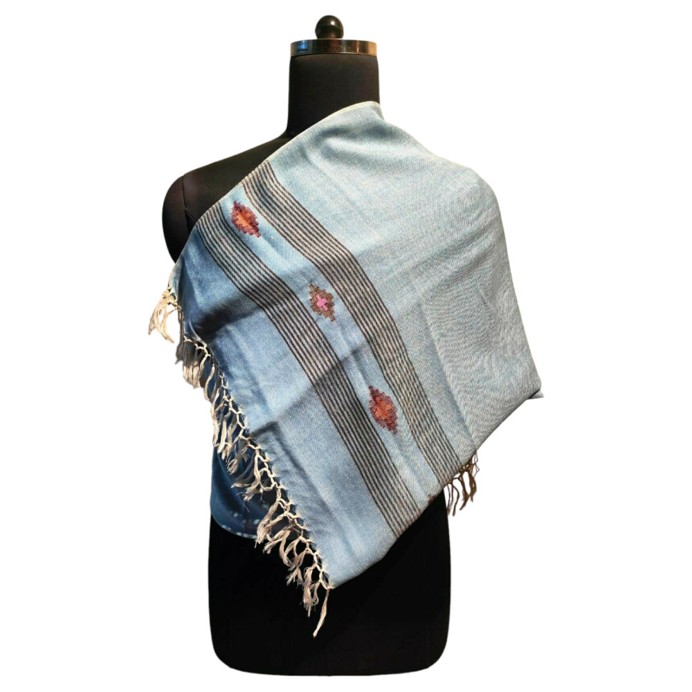 Himalayan wool plain shawl in Light Blue Colour - 2