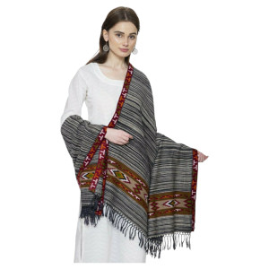 Himalayan Yak woolen shawl in kinnauri arrow design with side border