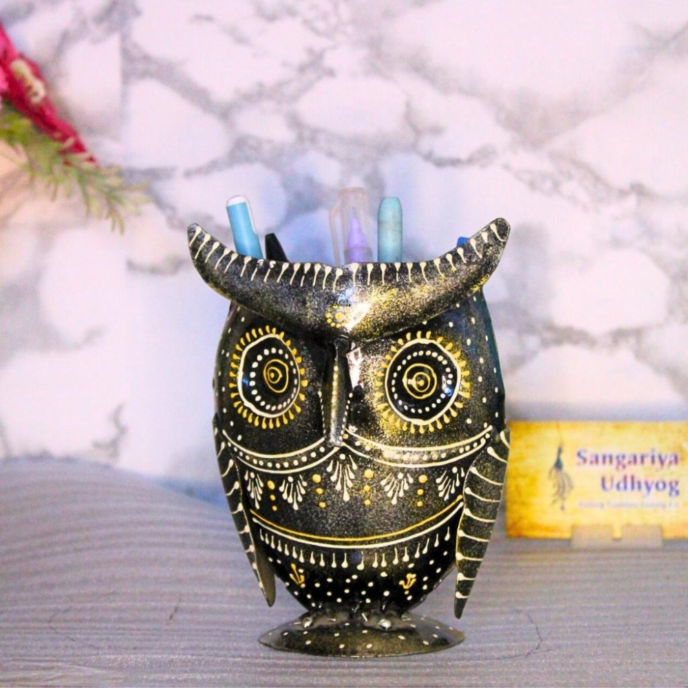 Iron Painted Owl Pen Stand - 4