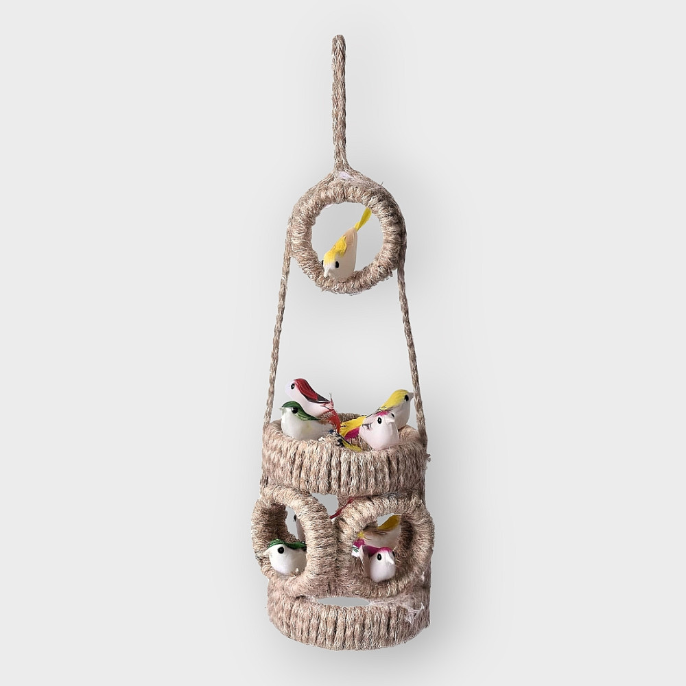 Jute Nest Wall Hanging with 10 Birds