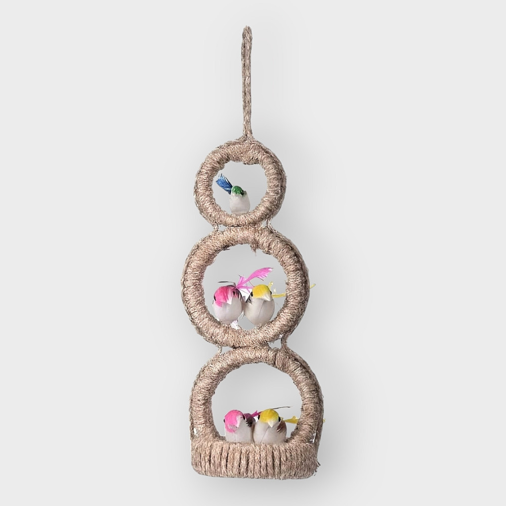 Jute Nest Wall Hanging with 5 birds