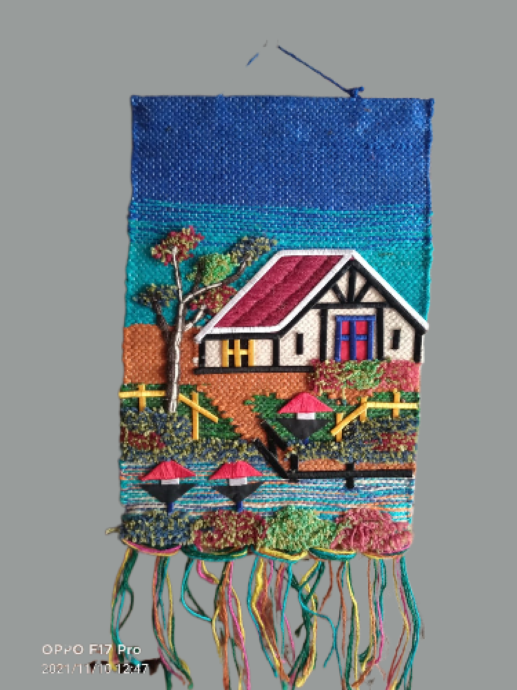 Jute Wall Hanging of a House - 0