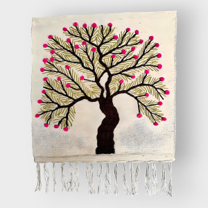 Jute Wall Hanging of Tree with Pink Flowers