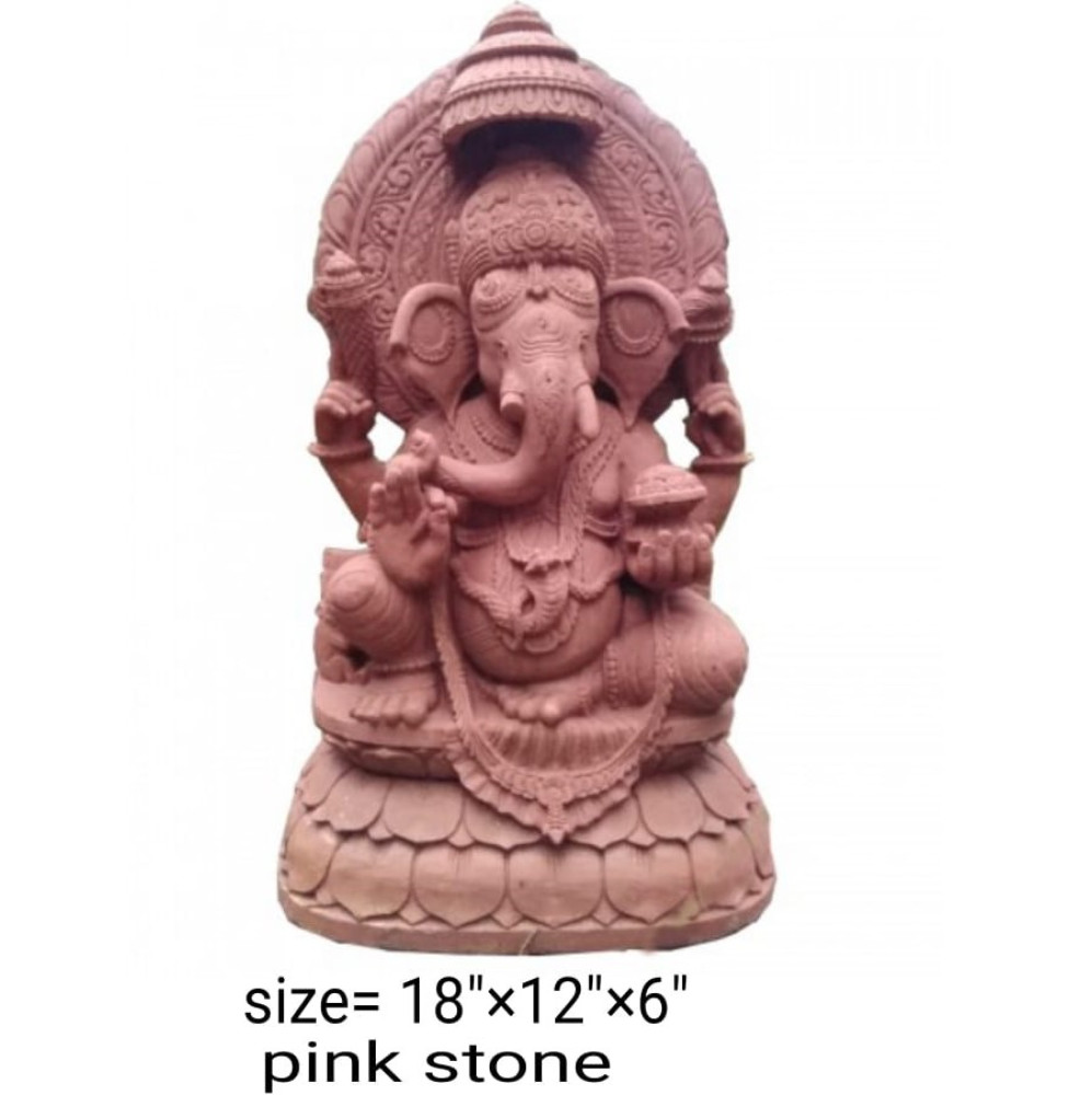 Ancient Artwork Of Konark Pink Stone Carving Of Lord Ganesha - 0