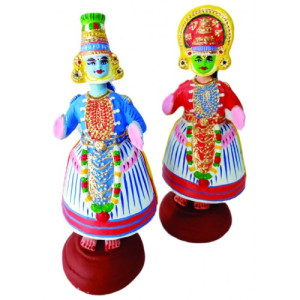 Traditional Kathakali Folk Dance Design Kondapalli Bommallu Toy Set Of 2