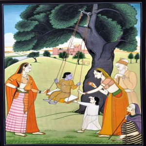 Krishna On Jhula Kangra Painting(10x14 inch)
