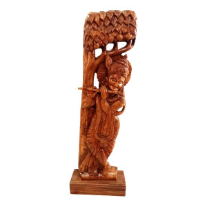 Krishna Playing the Flute under the Tree Wooden Craft