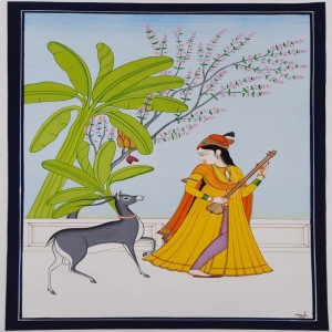 Lady Playing Music With Deer Painting(8x12 inch)