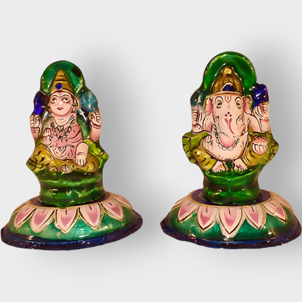 Lakshmi & Ganeshji Gulabi Meenakari Art - 0