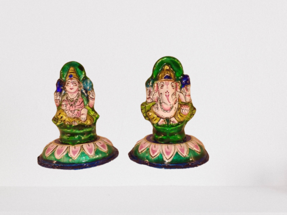 Lakshmi & Ganeshji Gulabi Meenakari Art - 1