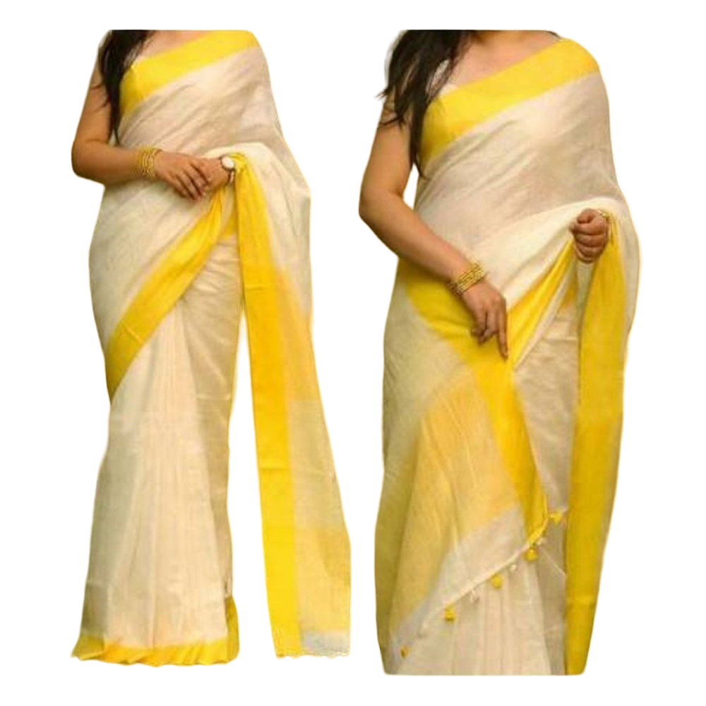 Linen By Linen 100 Count White With Yellow Saree