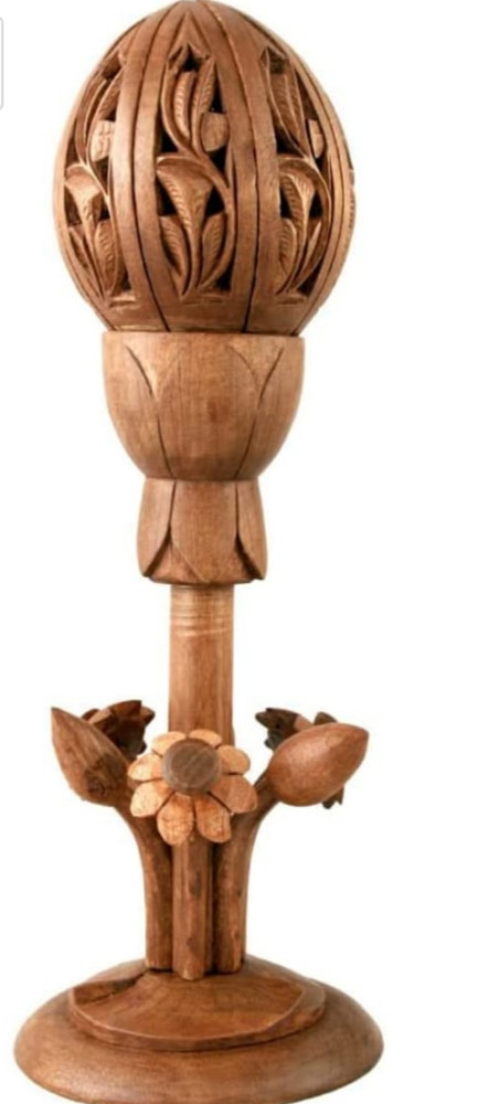 Lotus Stand Kashmir Walnut Wood Carving - 0